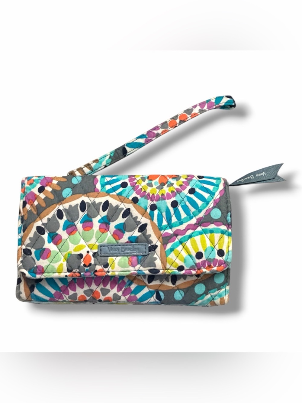 Vera Bradley Teal Multi Mandala Quilted Wristlet Wallet Clutch Handbag